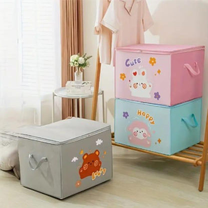 Cute Foldable Storage Box with Lid – Large Capacity Clothes & Toy Organizer