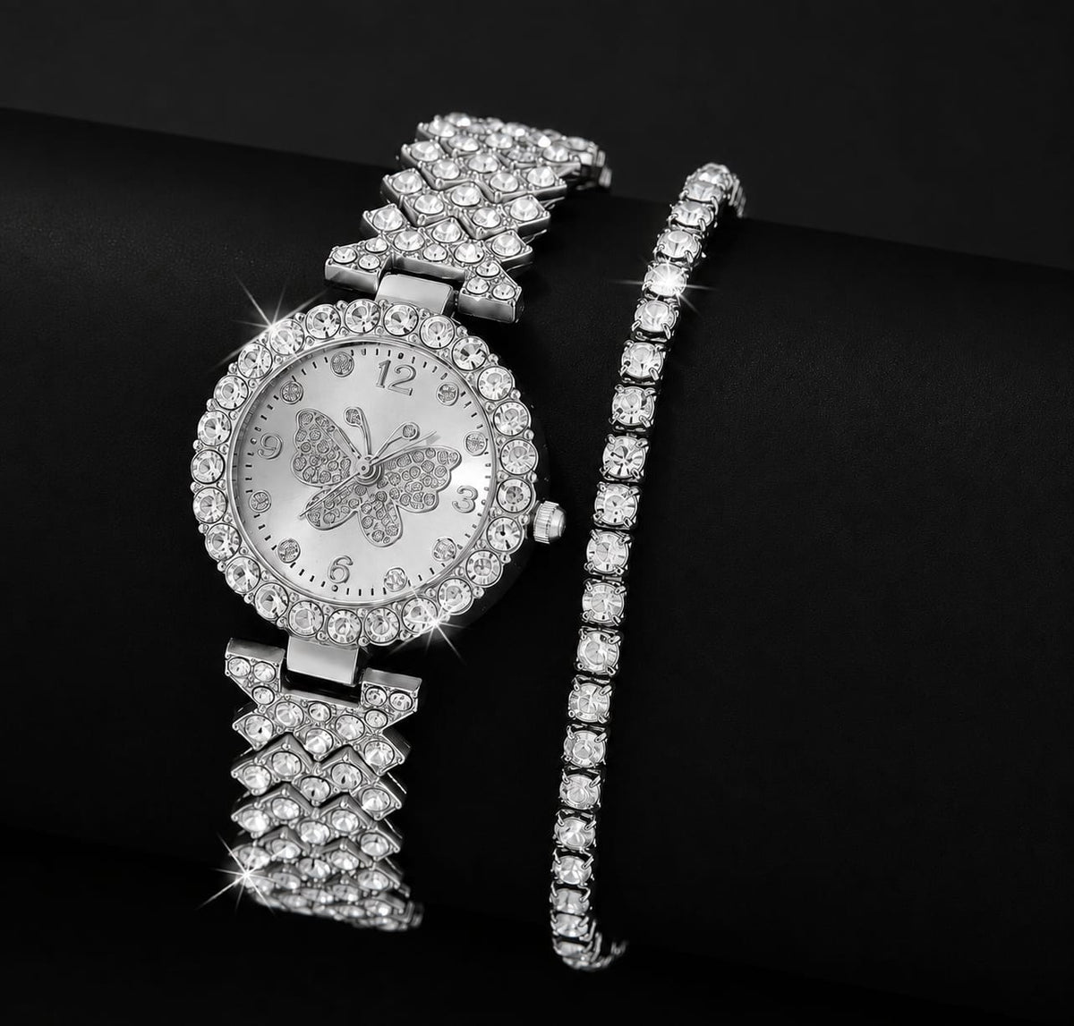 Women’s Butterfly Quartz Watch & Bracelet Set – Elegant Golden Gift Set