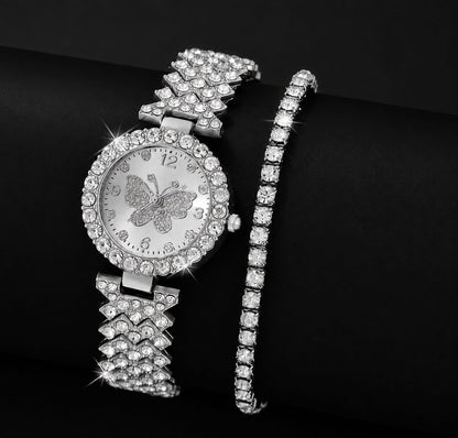 Women’s Butterfly Quartz Watch & Bracelet Set – Elegant Golden Gift Set