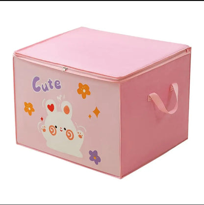 Cute Foldable Storage Box with Lid – Large Capacity Clothes & Toy Organizer