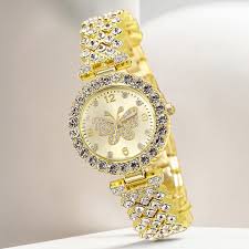 Women’s Butterfly Quartz Watch & Bracelet Set – Elegant Golden Gift Set
